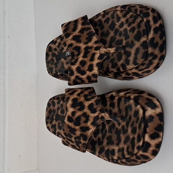 Zara Leopard Print Fabric Flatform Sandals EU37 sz6.5-7 - Picture 3 of 15
